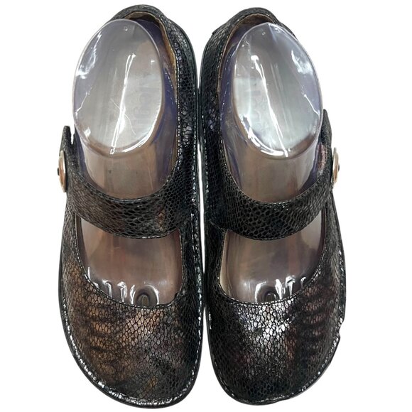 ALEGRIA Paloma Pewter Charmer Mary Jane 39 8.5 9 Iridescent Snakeskin Clogs Nurs - Picture 6 of 9